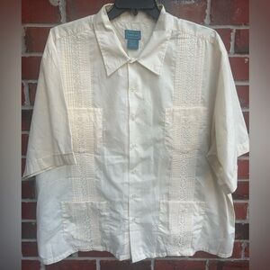 Vintage TropiCool 3XL Latin Ivory Guayabera Button Down Short Sleeve Shirt Z12